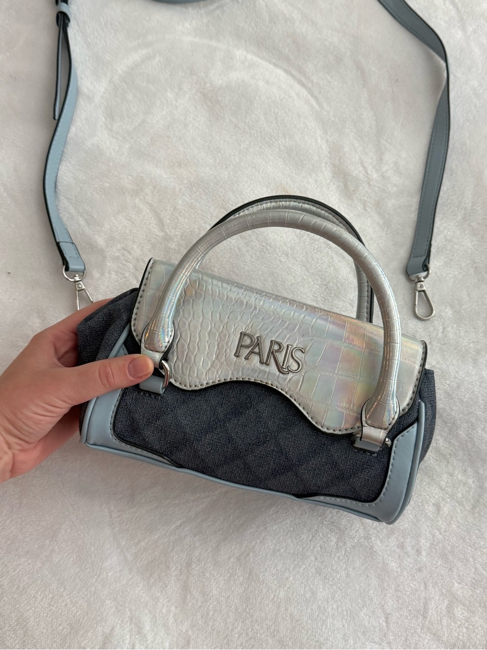 Paris Hilton Women's Mason Mini Tote with Crossbody Strap, Denim
